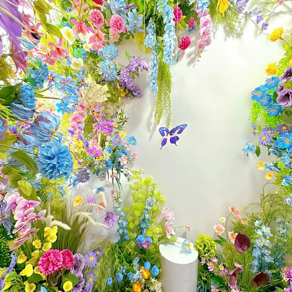 新品油画风莫奈花园系列婚礼堂场景布置摄影拍照打卡花墙手工绢花