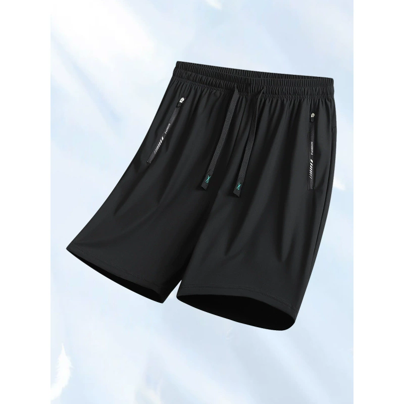 Летние тонкие спортивные шорты из ледяного шелка, мужские свободные эластичные повседневные мужские брюки большого размера с пятью точками, быстросохнущие брюки 2225