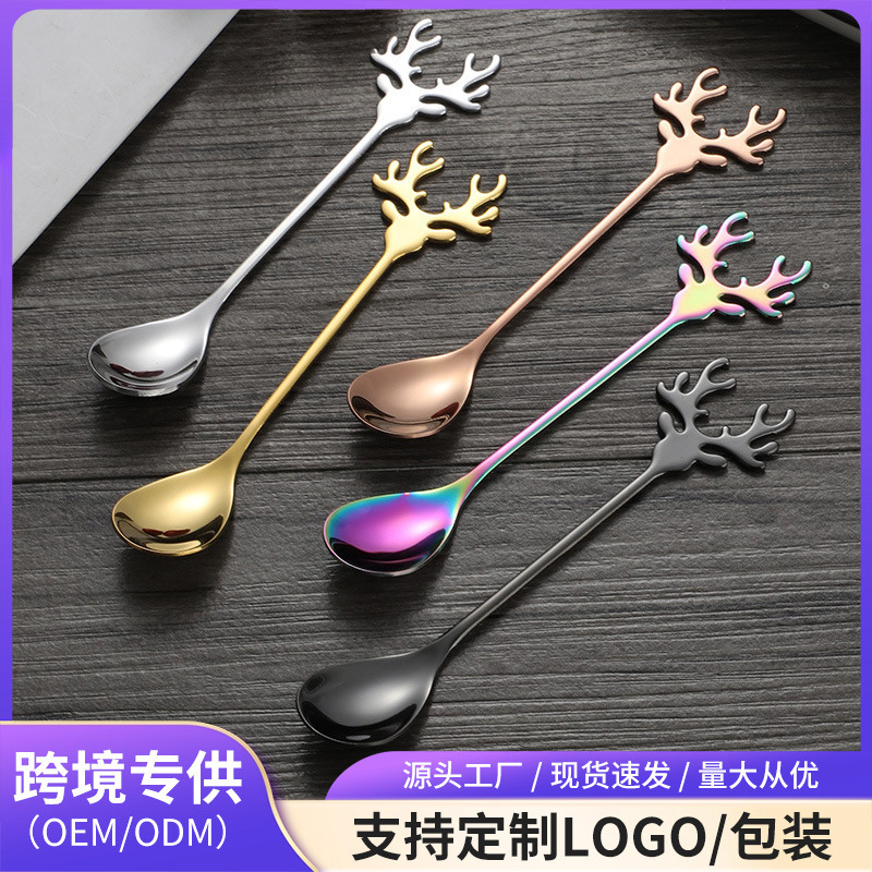 Cute Creative Elk 304 Stainless Steel Fork Spoon High Color Value Coffee Mixing Spoon Christmas Gift Spoon Fruit Fork