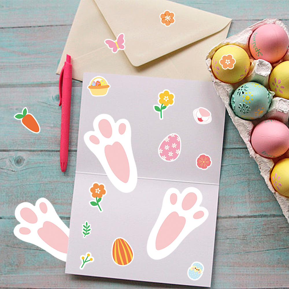 Europa y Estados Unidos transfronterizos fiesta de Pascua decoración pegatinas pegatinas adhesivas huellas de conejo día de conejo decoración de Pascua