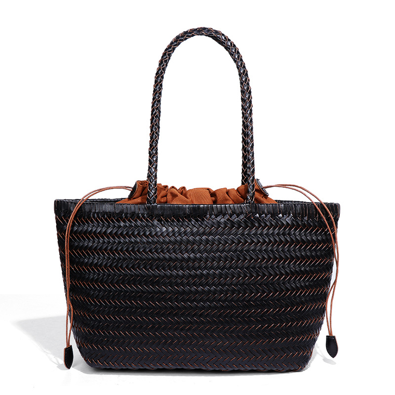 Influencer Style Genuine Leather Woven Basket Bag - Minimalist Large Capacity Versatile Shoulder Handheld Tote Bag For Women - Thumbnail 8