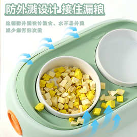 工厂定制款宠物陶瓷碗猫食盆猫咪饭碗双碗斜口狗狗喂水碗两用食盆