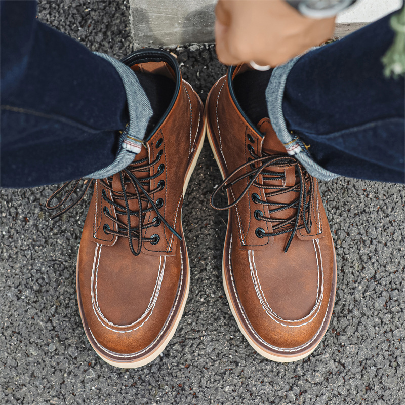 875固特异真皮男士马丁靴经典美式复古鞋靴潮流高帮机车工装靴