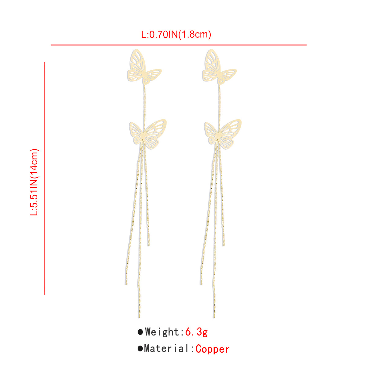 Fashion Butterfly Copper Tassel Earrings display picture 2