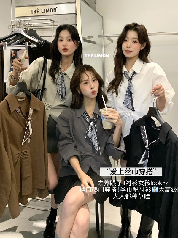 【高品质订货】不费力的时髦感！法式气质老钱腔调衬衫(配丝巾)|undefined
