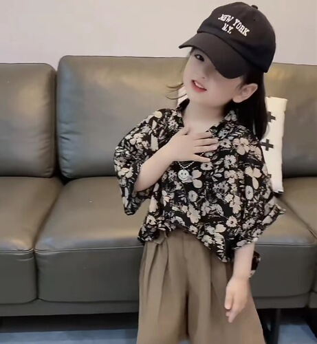 Parent-child clothing summer new loose retro Hong Kong style design niche flower shirt handsome casual shirt boys' clothing