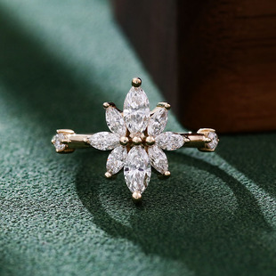 Cross-border Hot Selling Flower Horse Eye Diamond Ring Geometric Cultivation Diamond Ring European and American Fashion INS Ring Jewelry