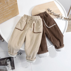 女童森系加絨加厚褲子冬裝新款長褲寶寶保暖燈芯絨褲子秋冬休閒褲