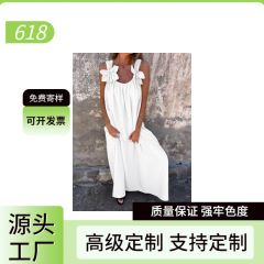 2025跨境欧美亚马逊速卖通夏季新款女装纯色花边时尚礼服连衣裙女