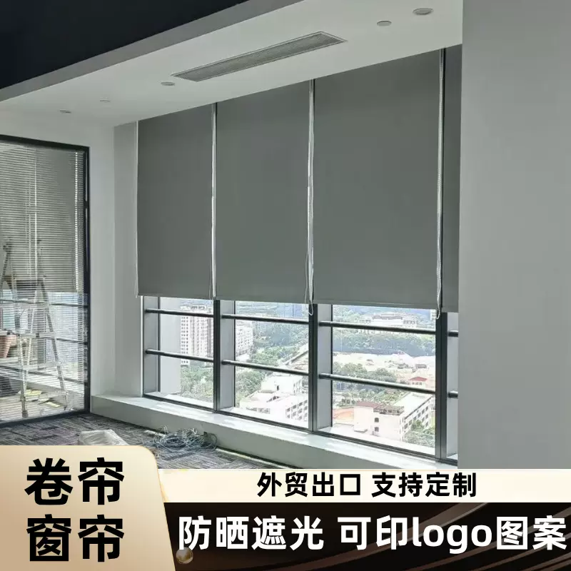 跨境定制亚马逊遮光卷帘防晒卷式窗帘写字楼商用双面遮光窗帘