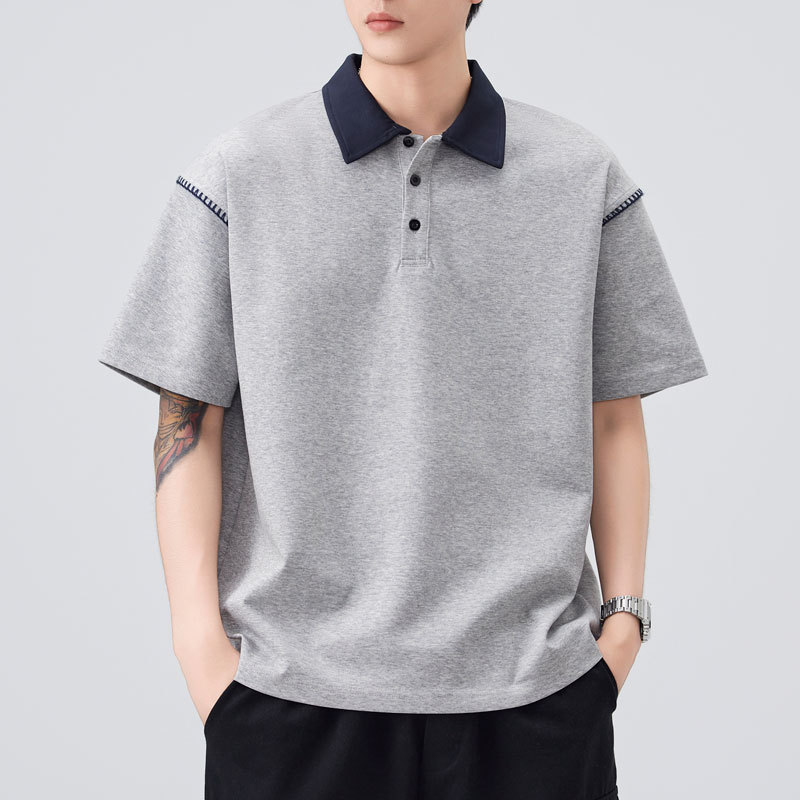 Danbani | Japanese-Style Simple Retro Design Men's Summer New Turn-Down Collar Loose Short-Sleeve Polo Shirt in Stock