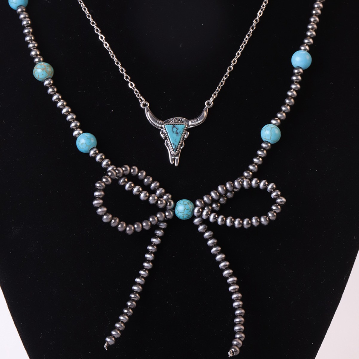 CCB蝴蝶结项链可叠戴套装 欧美复古时尚网红气质旅行拍照搭配饰品