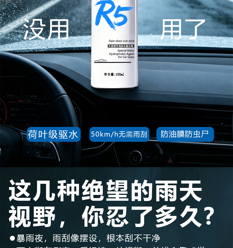 Car Side Window Rain Repellent Spray, Rearview Mirror Strong Hydrophobic Coating Water Repellent Agent, High-Definition Rain Repellent, Car Window Water Repellent Magic Tool