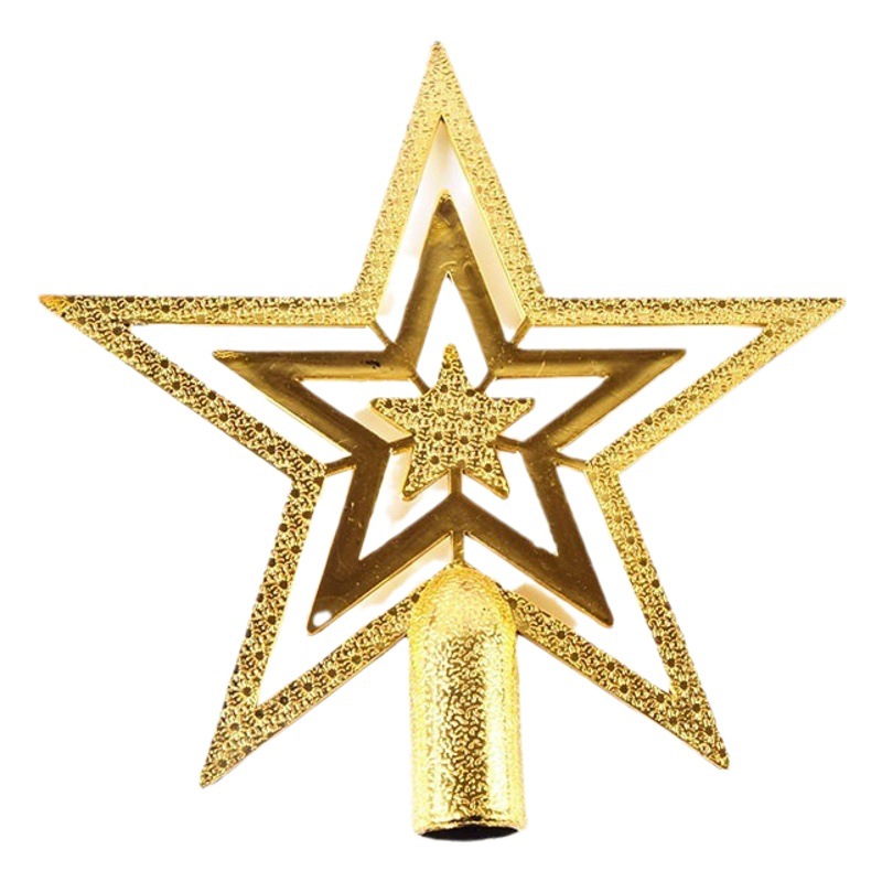 Juego de accesorios de decoración para árbol de Navidad, estrella de cinco puntas electrochapada de 1020 cm, adorno de estrella de Navidad en stock, gorro de Navidad arcoíris.