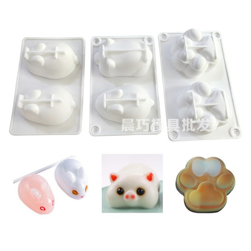 Wholesale New 2-Link Rabbit Pig DIY Baking Mold Two-Link Cat Claw Handmade Soap Mold Jelly Mold Ornaments