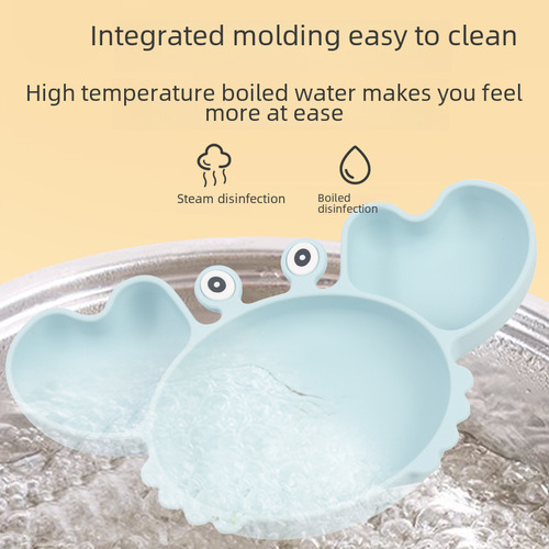 Children's Silicone Dinner Plate Crab Cartoon Dual Color Silicone Dinner Plate Powerful Suction Bowl Baby Toddler Dinner Plate Set