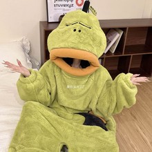 鸭梨很大连体睡衣秋冬季珊瑚绒加厚保暖搞怪睡袍男女士大码家居服