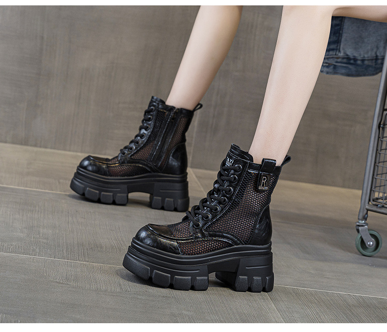 Boot nữ đế dày cổ thấp họa tiết đục lỗ lưới thoáng khí mùa hè — M2828 be đục lỗ, M2828-1 be lưới, M2828 đen đục lỗ, M2828 nâu đục lỗ chi tiết 19