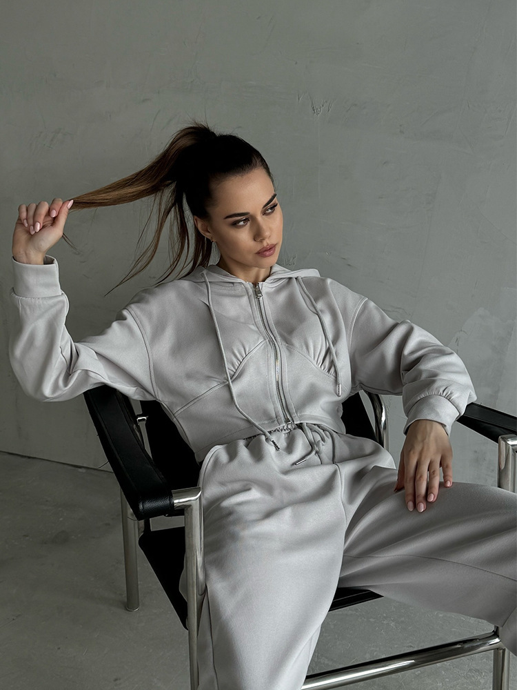 Casual Women's Hooded Sweatshirt With Zipper And Drawstring_voghion.com