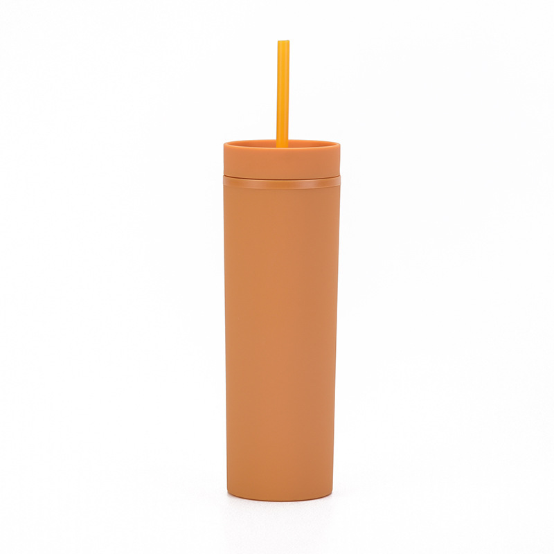 国境を越えたスポットskny二重プラスチックカップカスタムシンプルなゴム塗料カップ16オンス密封ストレートストローカップ|undefined