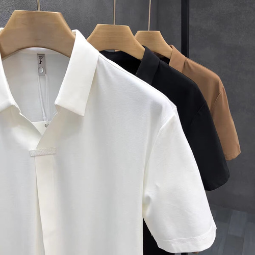 Men's Short Sleeve T-Shirt 2025 Summer New Pure Color Casual Collar Shirt Simple Unbuttoned Versatile Loose Half-Sleeve Polo Shirt