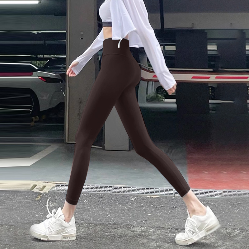 Pantalones de yoga desnudos, fitness, running, leggings ajustados, cintura alta, caderas, abdomen elástico, pantalones de tiburón