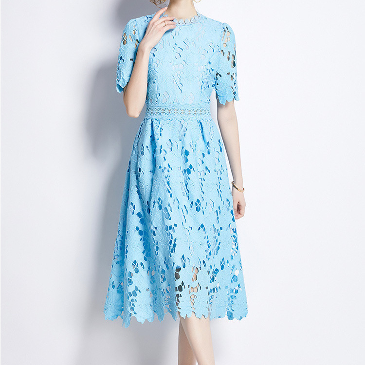 Early Spring dress 2025 New Women's Heavy Industry Water-soluble Lace Hollow Elegant Mid-length Solid Color Dress Holiday Dress Early Spring dress 2025 New Women's Heavy Industry Water-soluble Lace Hollow Elegant Mid-length Solid Color Dress Holiday Dress