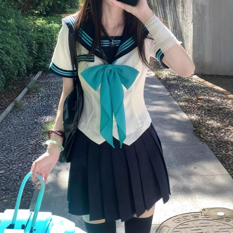Jk Academy Basic Cute Summer Sailor Suit Student Sweet Uniform Short Skirt Pleated Skirt Japanese Style Suit for Women
