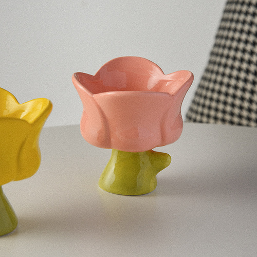 Tulip dessert bowl hand-made design hand-kneaded irregular hand-painted flower shape tea cup cereal bowl aromatherapy cup