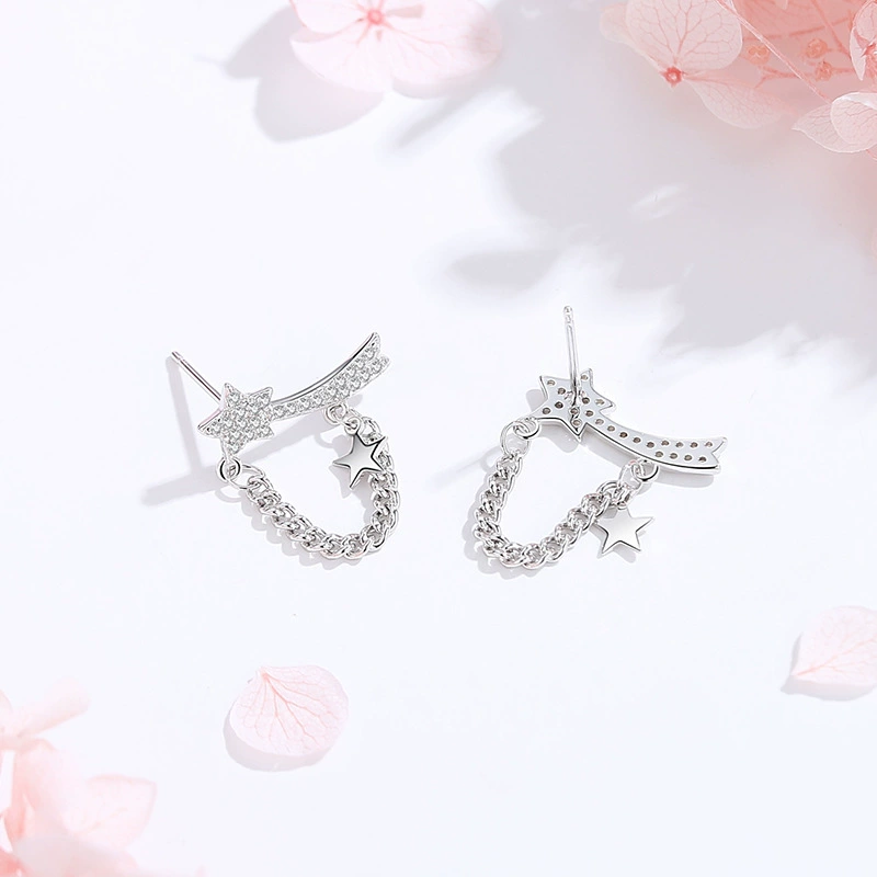 Fashionable earrings, chain, 925 sample silver, light luxury style, diamond encrusted, wholesale