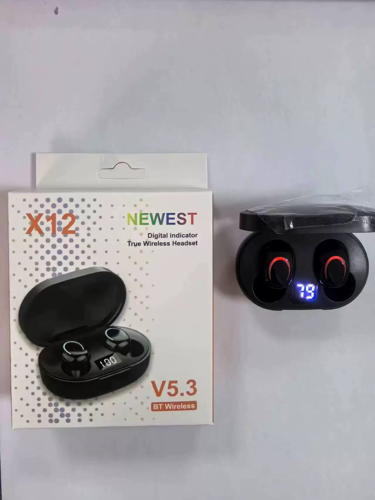 Беспроводные наушники X12, Bluetooth true-wireless, компактный кейс для зарядки с LED