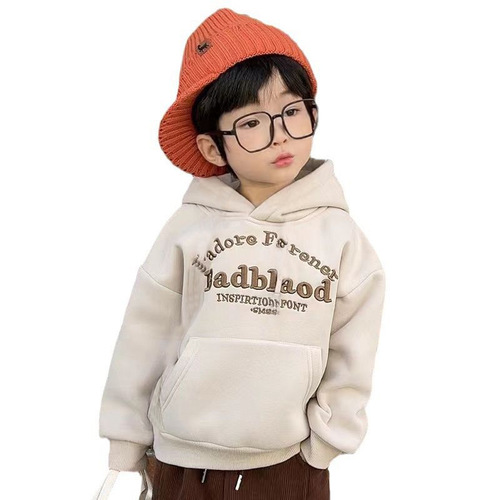 跨境男童秋冬季卫衣2024新款时尚洋气加绒加厚连帽上衣一体绒卫衣