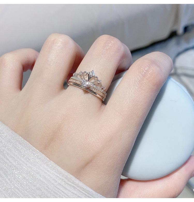 Adjustable Ring Size Engagement Occasion Copper Material Crown Pattern Modern Style Crown Copper Plating Inlay Artificial Diamond Rings