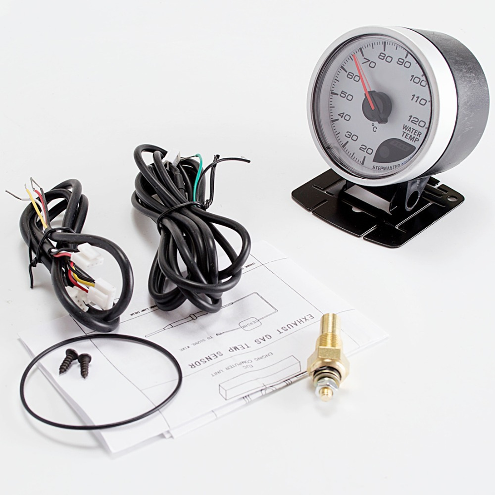 Cross-border bestseller: 60mm car modification instrument, red and white light, white face water temperature gauge, with bracket