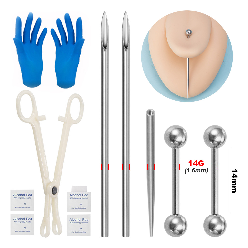 Piercing Guide Navel Ring Tongue Stud Nipple Ring Lip Stud Piercing Set