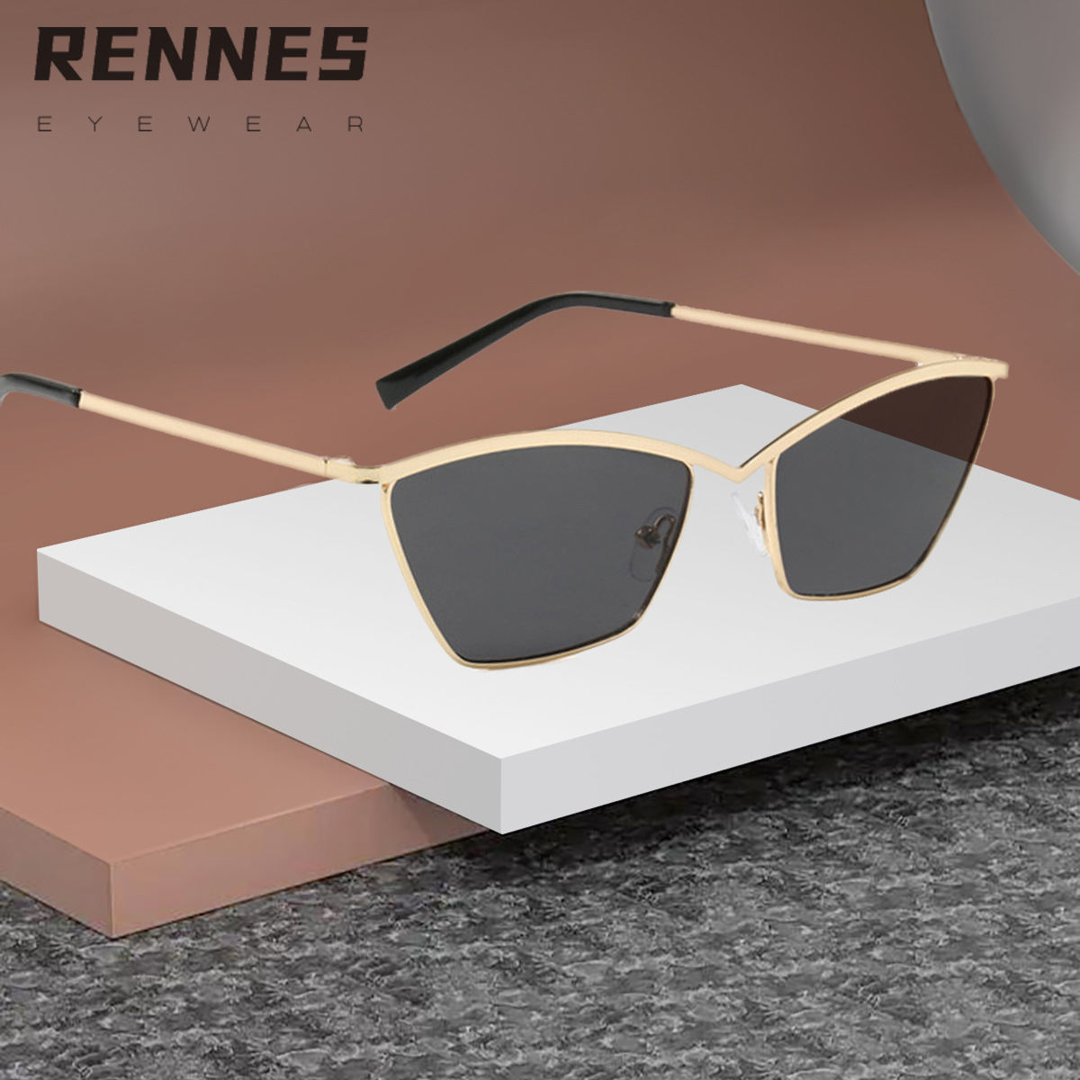 2024 nuevo estilo de alta gama retro metal ojo de gato personalidad gafas de sol modelo pasarela exquisitas gafas de sol de montura pequeña