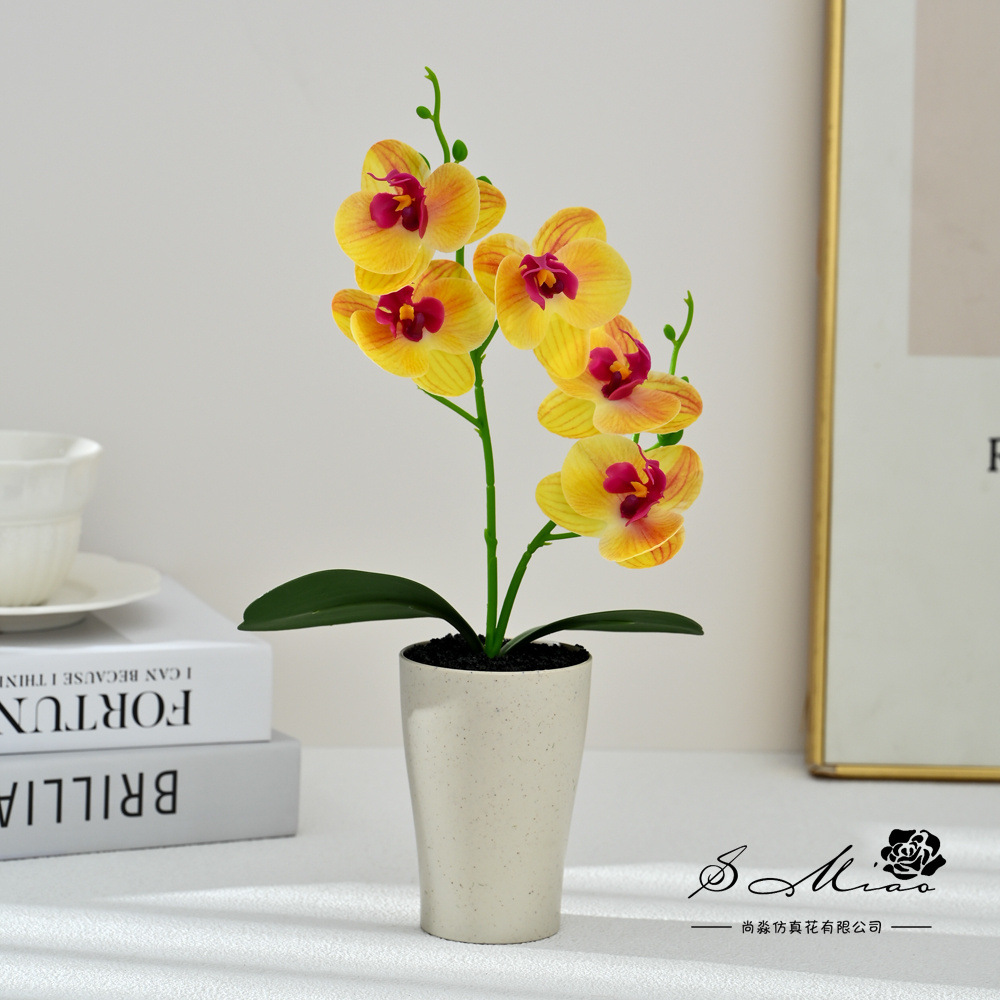 Dos dientes cinco flores sensación de mano pequeña orquídea mariposa imitación bonsai flores falsas decoración del hogar fotografía flores artificiales flores de boda