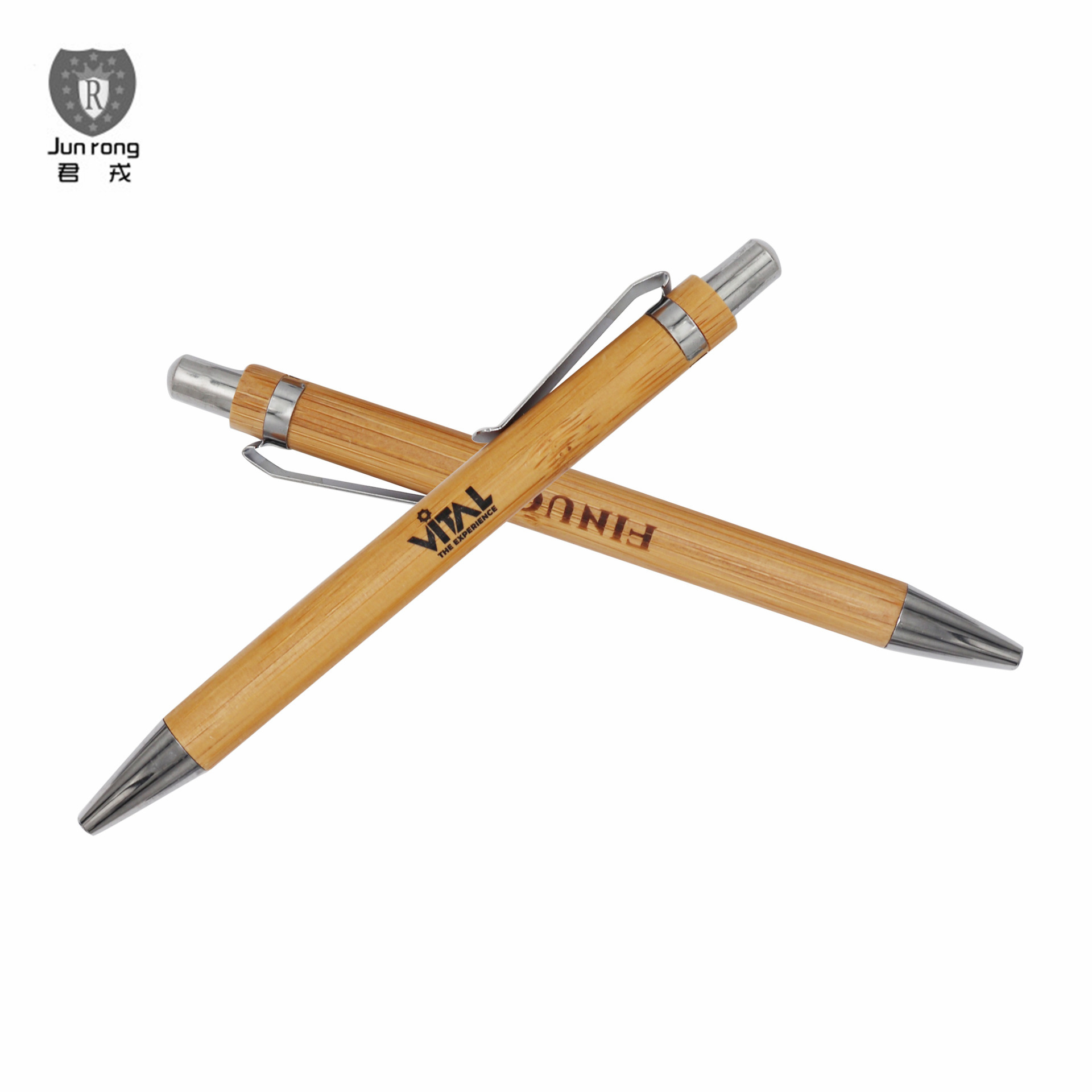 En stock pluma de bambú prensa bolígrafo pluma de madera de bambú azul núcleo negro núcleo opcional medio aceite recarga