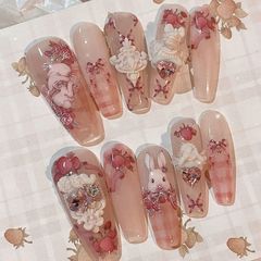 Nail art stickers Rococo style sweet pet bunny nail stickers Chinese style ink bamboo text rose flower decoration stickers