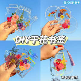 天色 干花书签手工diy材料透明标本瓶子里的春天自制压花植物花透