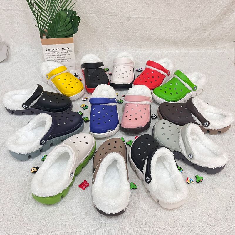 Winter New Velvet Dieter Croc Shoes for Men, Non-Slip Soft-Soled Toe-Cap Slippers for Women