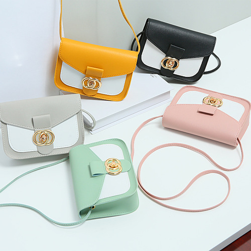 Women's Bag 2020 New Contrast Color Circle Lock Shoulder Small Square Bag Fashion Casual Mobile Phone Bag Gift Small Bag Cute