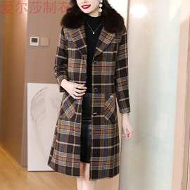 高品质大码保暖夹棉冬季新款时尚中年棉衣中长款外套女式毛呢外套