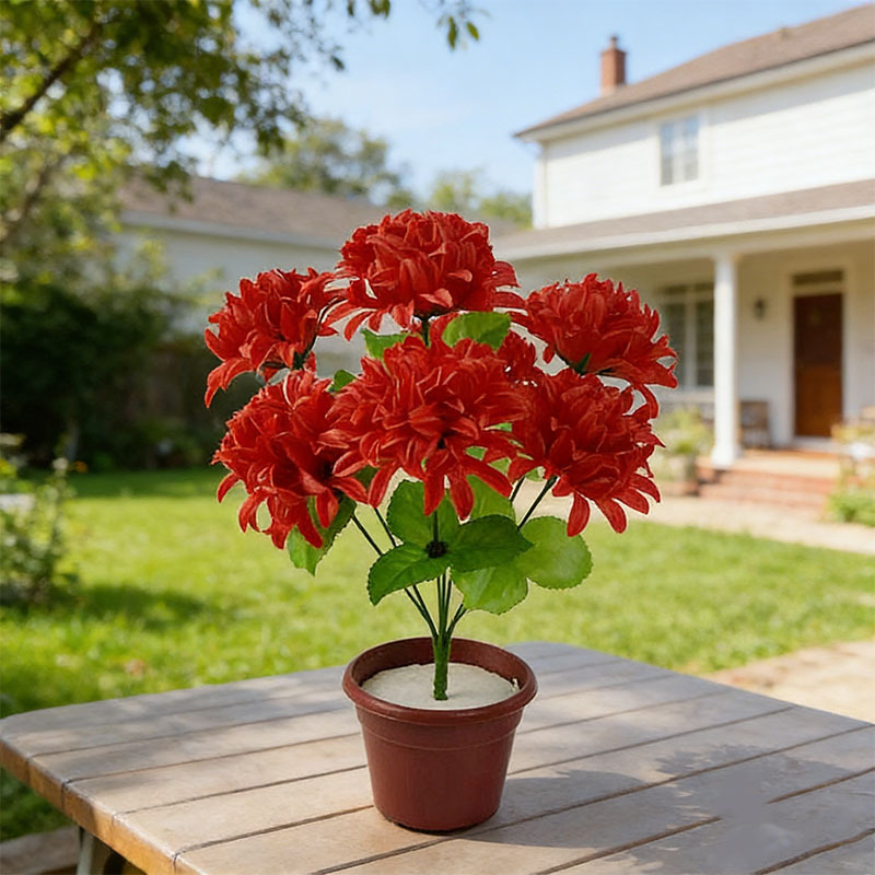 Flores artificiales al por mayor para decoración navideña y decoración del hogar, ramo pequeño de crisantemo de siete cabezas, arreglo floral artificial al por mayor.