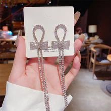 925银针时尚名媛轻奢满钻蝴蝶结耳饰韩国网红高级感流苏耳环批发