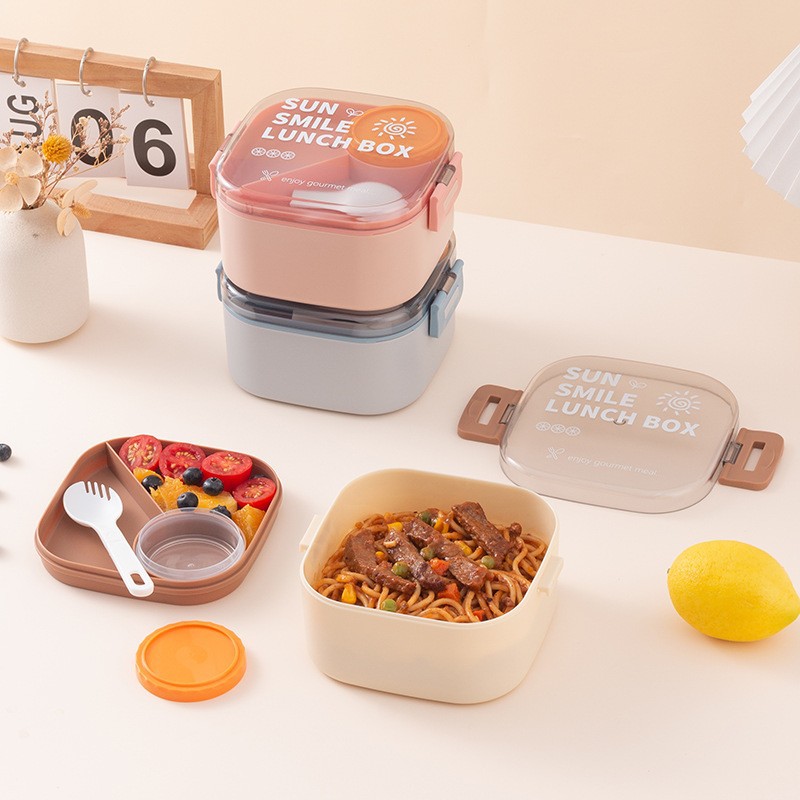 cartoon cute children's square plastic lunch box for students