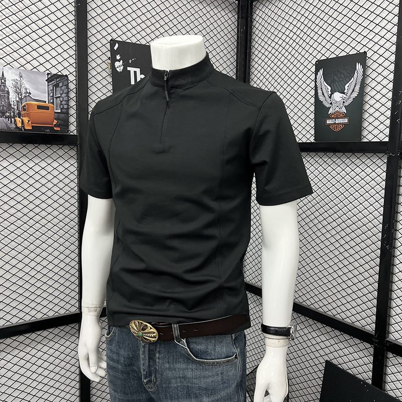 Men's Summer Sports T-Shirt Style High Neck Zipper Short Sleeve Fashionable Trendy Loose Top_viptrois.com