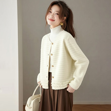 女士毛呢短款外套2025年秋冬季新款时尚休闲外搭开衫圆领春秋上衣