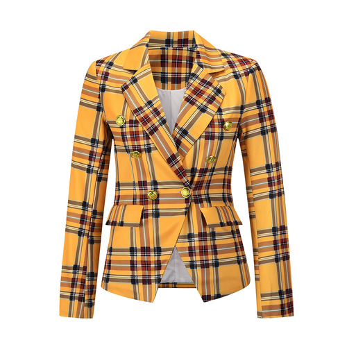 Red yellow blue plaid England style  stage performance blazers for women adult short jacket women office lady dress suit plus size
