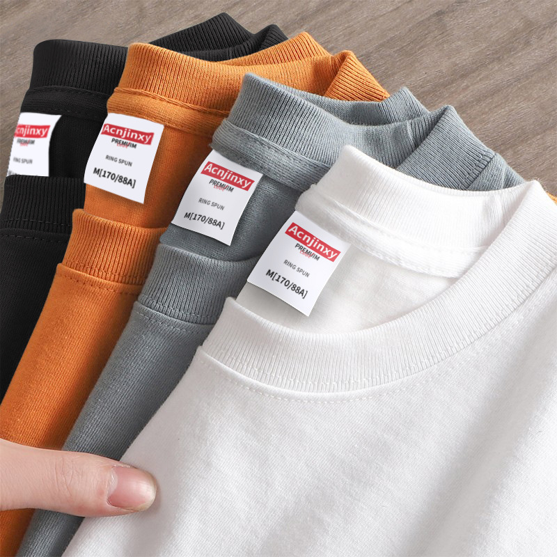 Xinjiang Cotton 260g Heavyweight 100% Cotton Unisex Student T-Shirt Summer Round Neck Trendy Loose Five-Point Short Sleeve Men